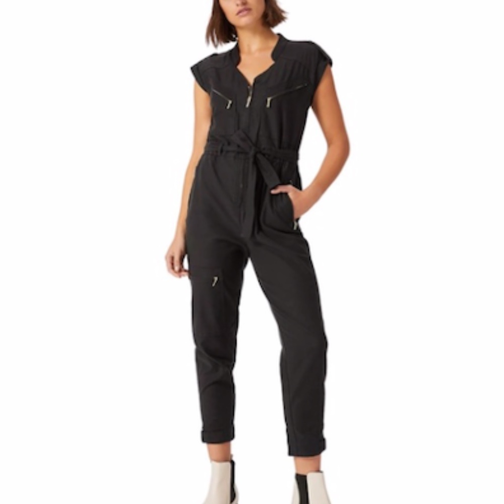 Anthropologie Halsey Utility Jumpsuit Boiler Suit Black Lyocell Size S